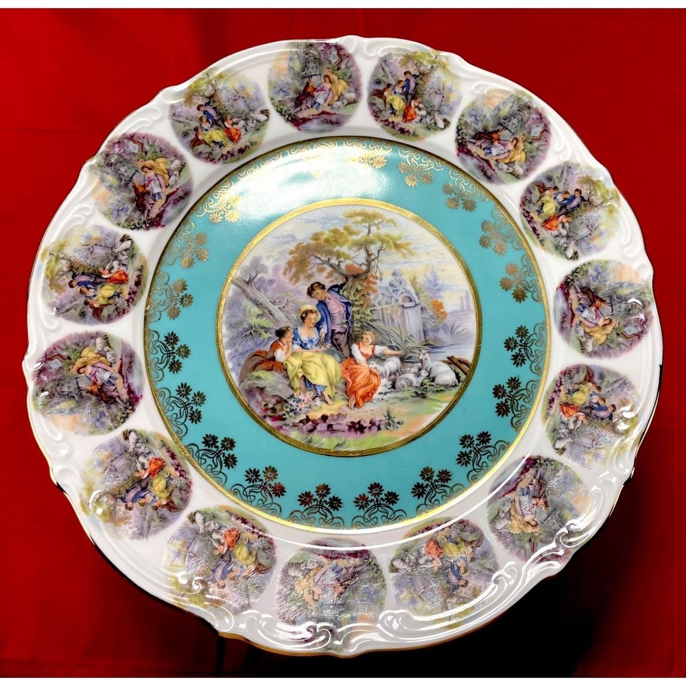 Fragonard Style Scenes Bavaria OTCO Footed Cake Stand Gold Trim Scenic Plate